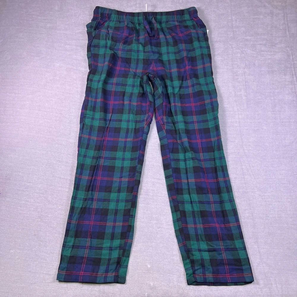 Old Navy Flannel Plaid Drawstring Mid Rise Pajama Pants Mens L Green Cotton